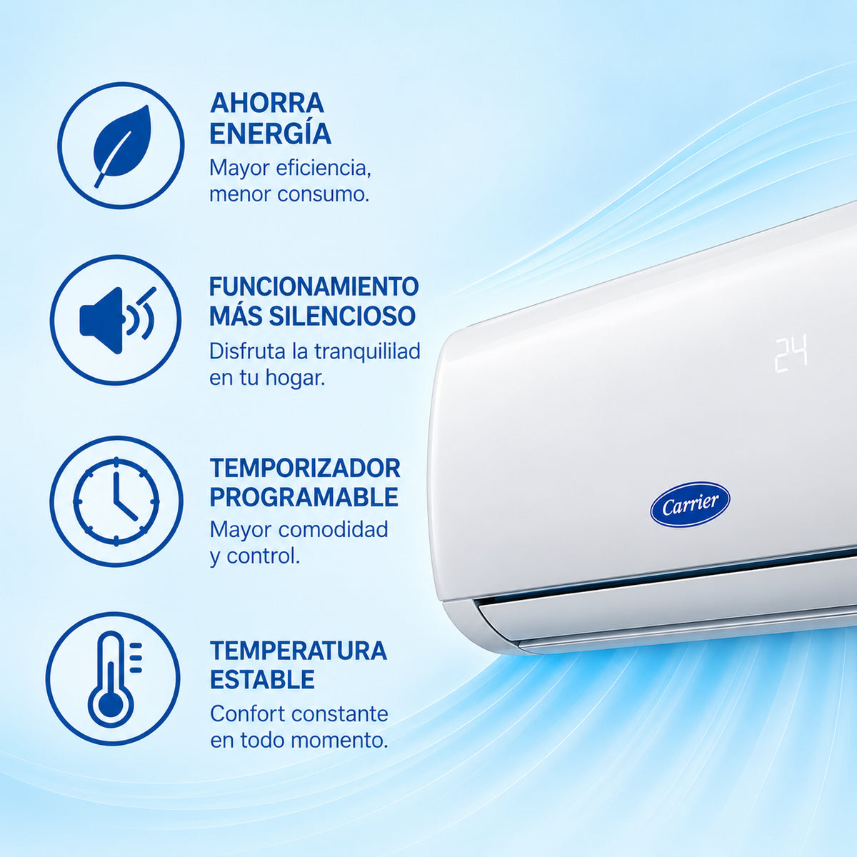 Minisplit Inverter Frío Calor 1.5 Ton Carrier 220V 18,000 BTU MAX