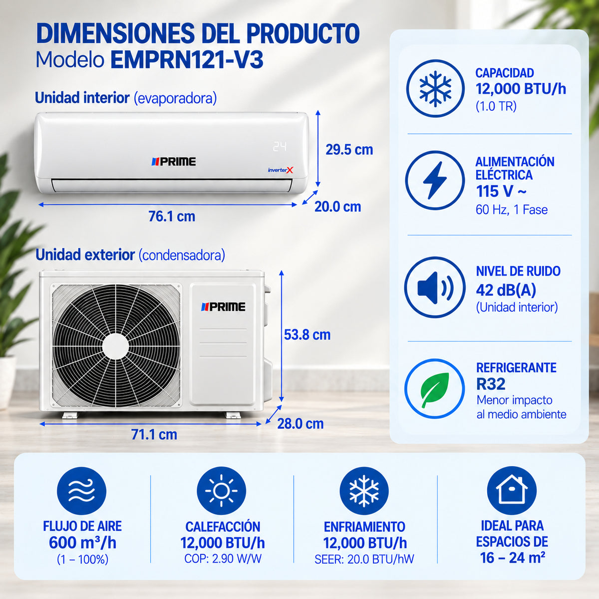 Minisplit Inverter Frío Calor 1 Ton PRIME 115V 12,000 BTU Vantage 3