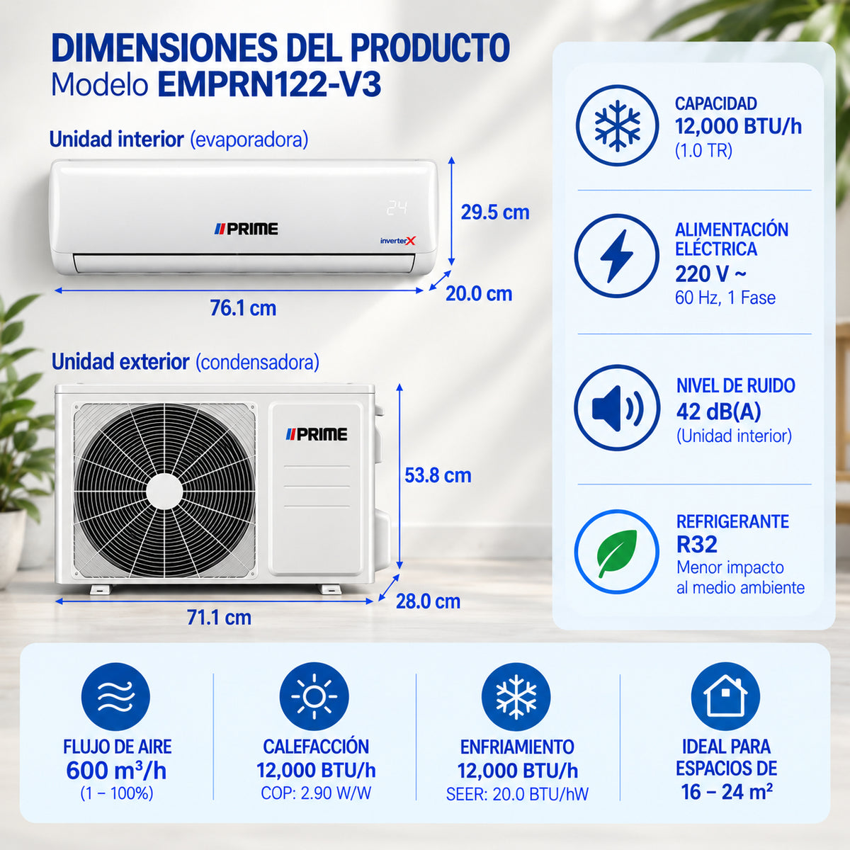 Minisplit Inverter Frío Calor 1 Ton PRIME 220V 12,000 BTU Vantage 3
