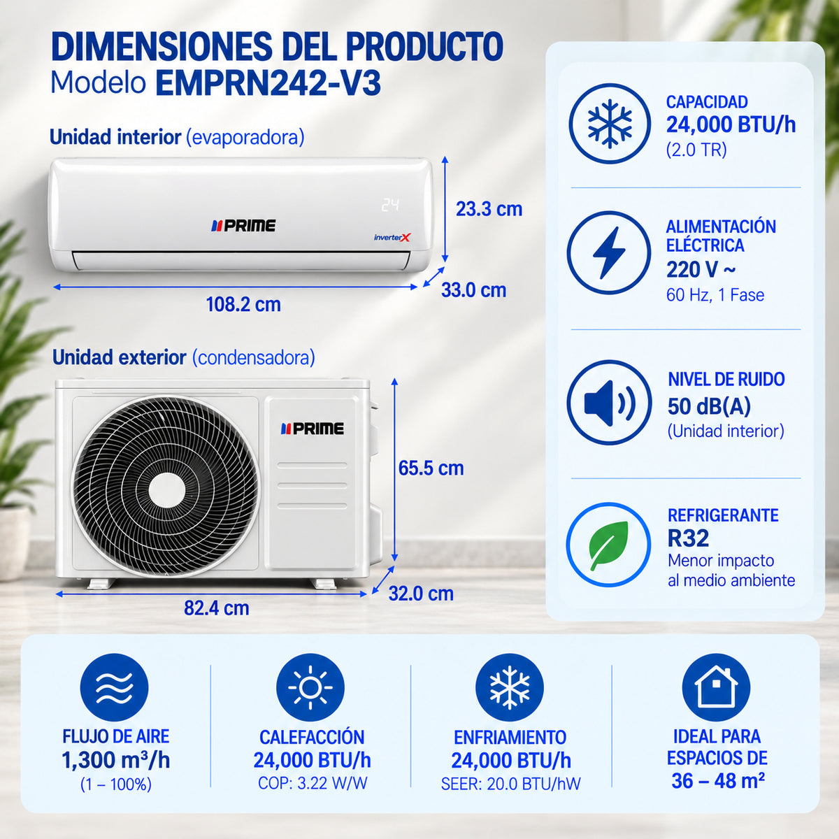 Minisplit Inverter Frío Calor 2 Ton PRIME 220V 24,000 BTU Vantage 3